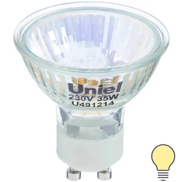 Лампа галогенная Uniel GU10 35 Вт 270 лм, свет тёплый белый пайетки на нити перламутр 6 мм 91 ± 1 м белый 51