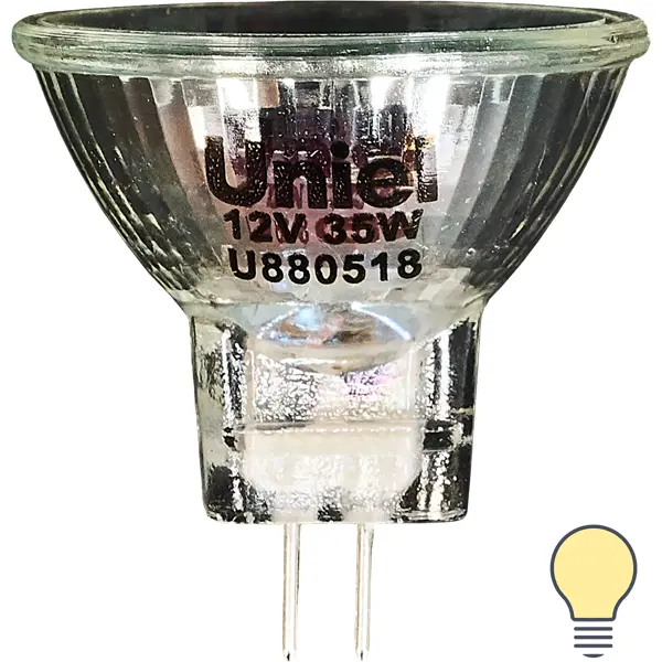 Лампа галогенная Uniel GU4 35 Вт 12 В свет тёплый белый панель светодиодная uniel univ60120 600x120 мм 72 вт 10300 лм 4000 к нейтральный белый свет