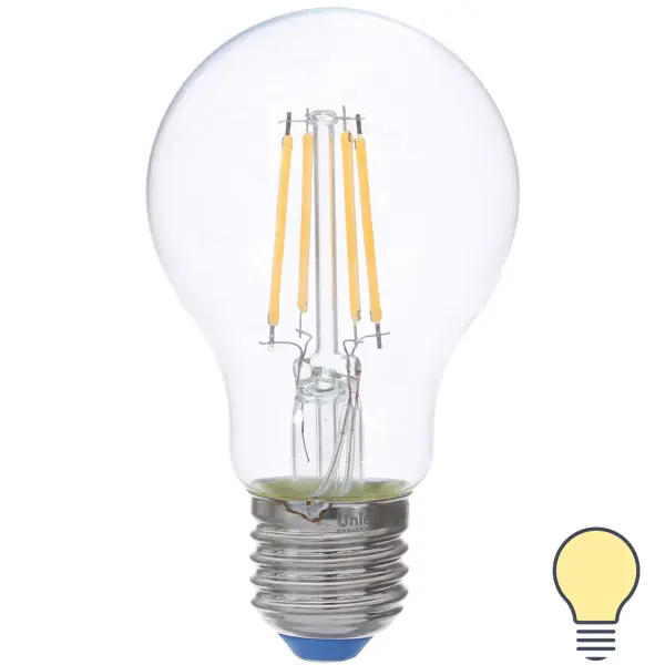 Лампа светодиодная филаментная Airdim форма стандартная E27 7 Вт 700 Лм свет тёплый верхние формы для наращивания в контейнере 100 шт в контейнере прозрачный