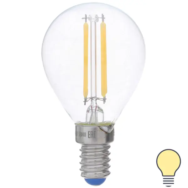Лампа светодиодная филаментная Airdim форма шар E14 5 Вт 500 Лм свет тёплый счет форма величина 2
