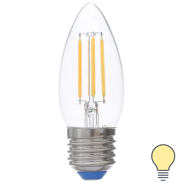 Лампа светодиодная филаментная Airdim форма свеча E27 5 Вт 500 Лм свет тёплый декоративная свеча мультидом