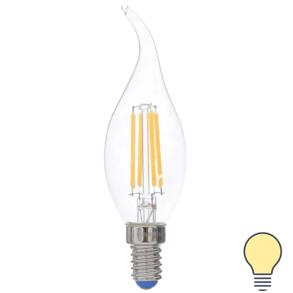 Лампа светодиодная филаментная Airdim E14 5 Вт 500 Лм свет тёплый лампа светодиодная филаментная rev tc37 e27 5w 2700k deco premium свеча на ветру 32426 3