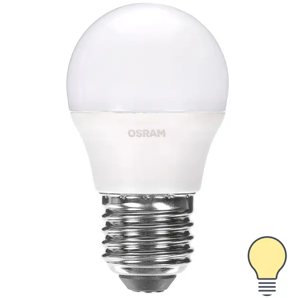 фото Лампа светодиодная osram шар e27 6.5 вт 550 лм свет тёплый белый