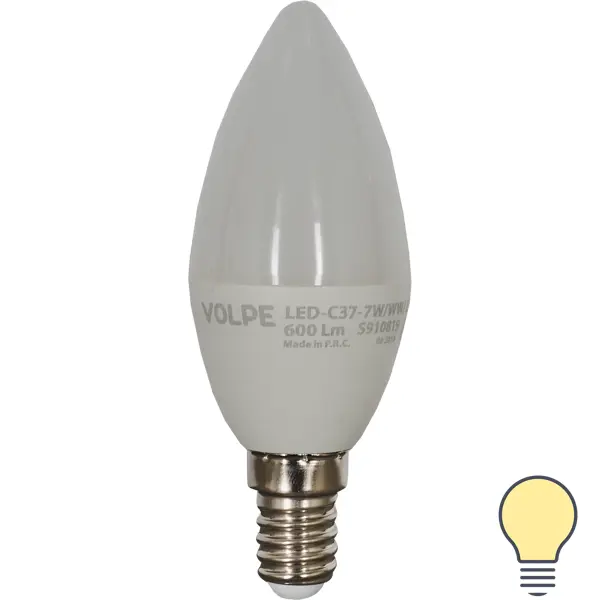 Лампа светодиодная Volpe Norma E14 220 В 7 Вт свеча 600 лм тёплый белый свет микрофон звук свет желтый