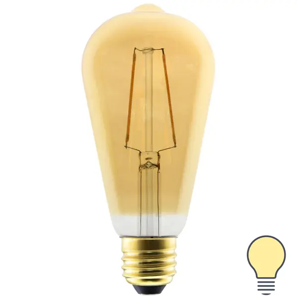 фото Лампа светодиодная филаментная gauss basic st64 golden e27 230 в 3 вт груша прозрачная с напылением 300 лм, тёплый белый свет