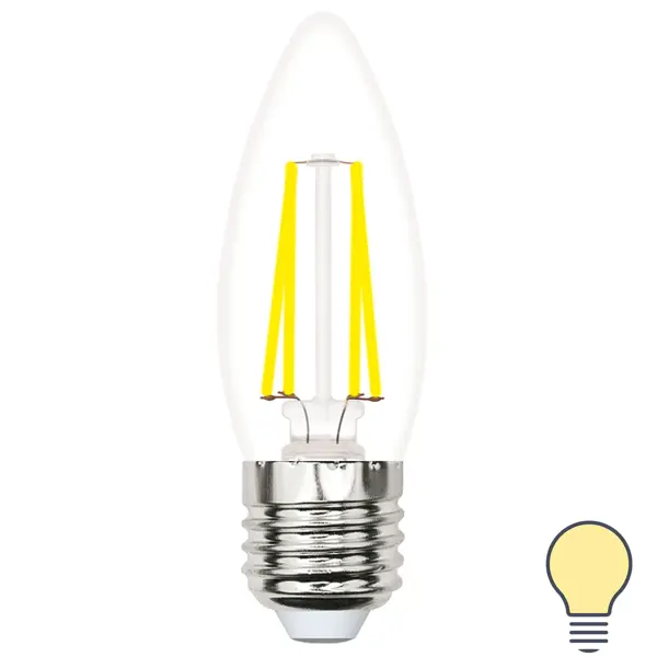 Лампа светодиодная Volpe E27 210-240 В 5.5 Вт свеча прозрачная 500 лм теплый белый свет свеча шар фигурный ø90 мм белый