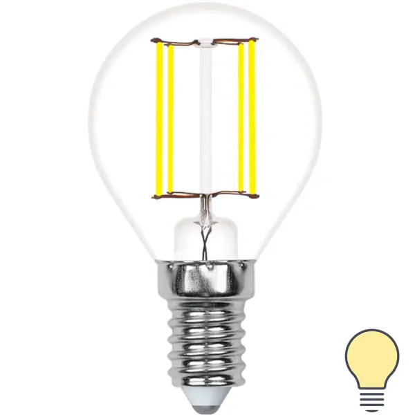 Лампа светодиодная Volpe E14 210-240 В 5.5 Вт шар малый прозрачная 500 лм теплый белый свет ваза трубка 147 h 50 см d 14 5 см толщина стекла 3 мм прозрачная 7 5 л