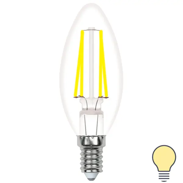 Лампа светодиодная Volpe E14 210-240 В 5.5 Вт свеча прозрачная 500 лм теплый белый свет ваза трубка 147 h 50 см d 14 5 см толщина стекла 3 мм прозрачная 7 5 л