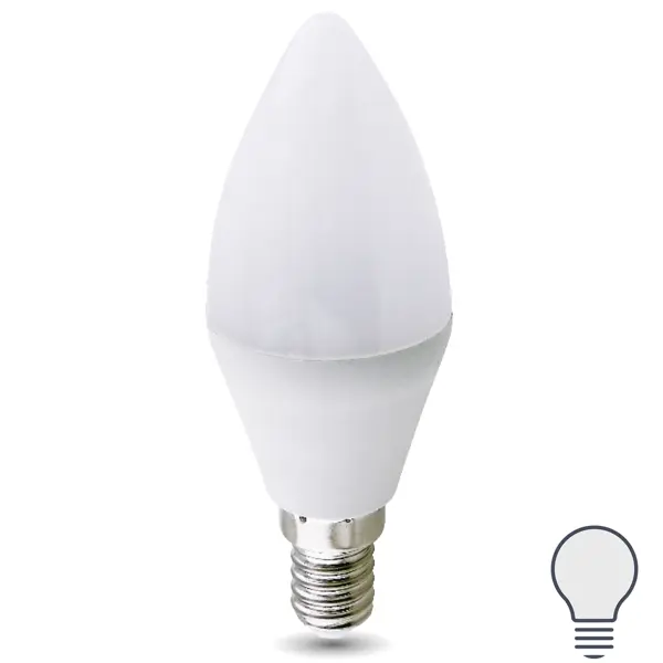 фото Лампа светодиодная e14 220-240 в 8 вт свеча матовая 750 лм нейтральный белый свет без бренда