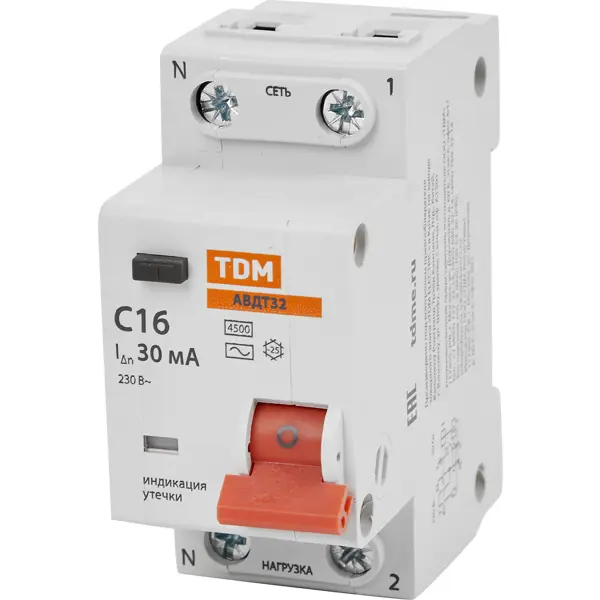 Дифференциальный автомат Tdm Electric АВДТ-32 2P C16 A 30 мА 4.5 кА AC автомат м16 световые и звуковые эффекты работает от батареек