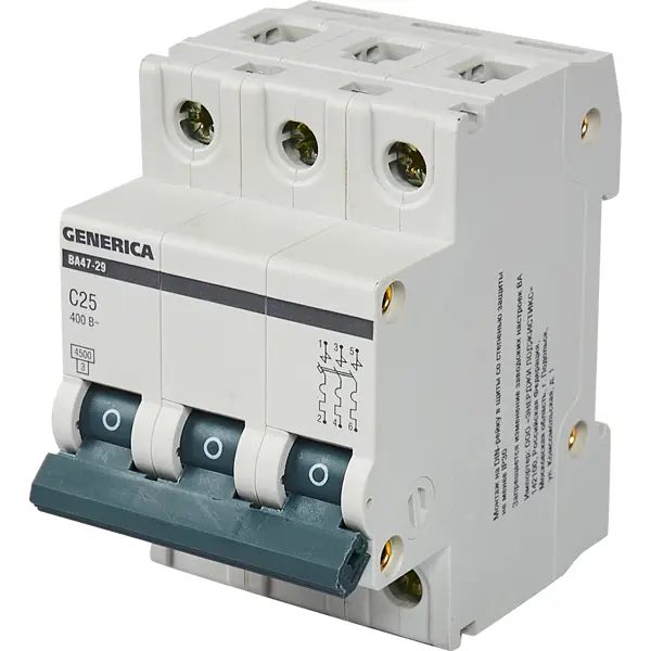 Автоматический выключатель Generica ВА47-29 3P C25 А 4.5 кА автоматический выключатель дифференциального тока generica
