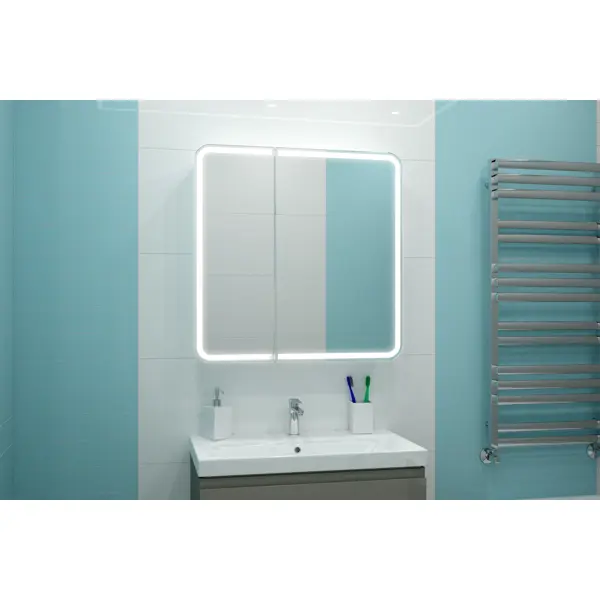 фото Шкаф зеркальный подвесной elmer с подсветкой 80х80 см цвет белый без бренда