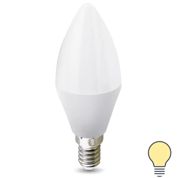 фото Лампа светодиодная e14 220-240 в 8 вт свеча матовая 750 лм теплый белый свет без бренда