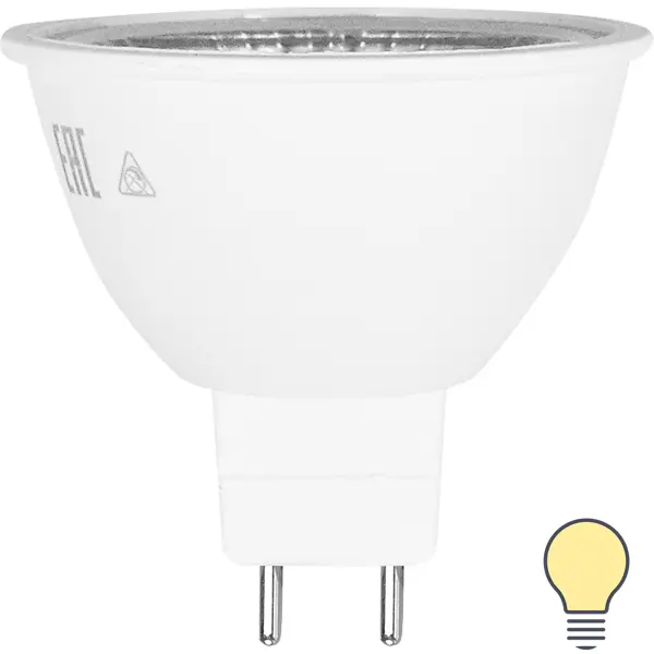 фото Лампа светодиодная osram gu5.3 220-240 в 6.5 вт спот прозрачная 500 лм, тёплый белый свет