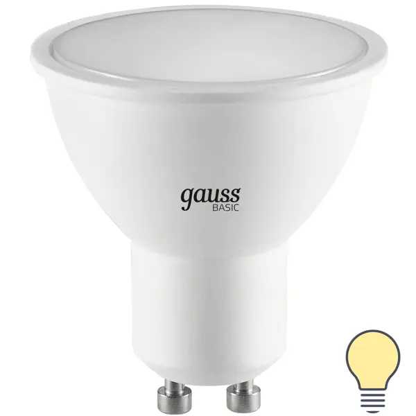 лампочка светодиодная gauss elementary gu5 3 mr16 11w 850lm 6500k led Лампа светодиодная Gauss MR16 GU10 170-240 В 6.5 Вт спот матовая 500 лм теплый белый свет