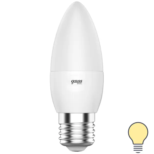 Лампа светодиодная Gauss E27 170-240 В 7.5 Вт свеча матовая 600 лм теплый белый свет свеча светодиодная
