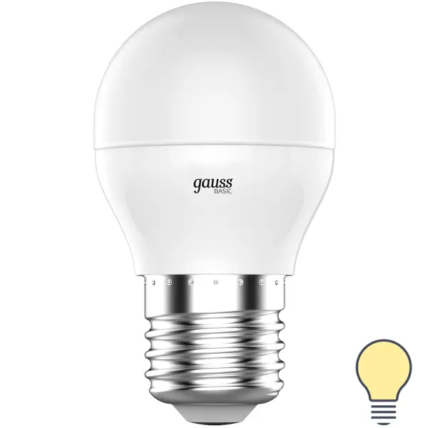 Лампа светодиодная Gauss E27 170-240 В 5.5 Вт шар матовая 470 лм, теплый белый свет лампочка gauss 105802209