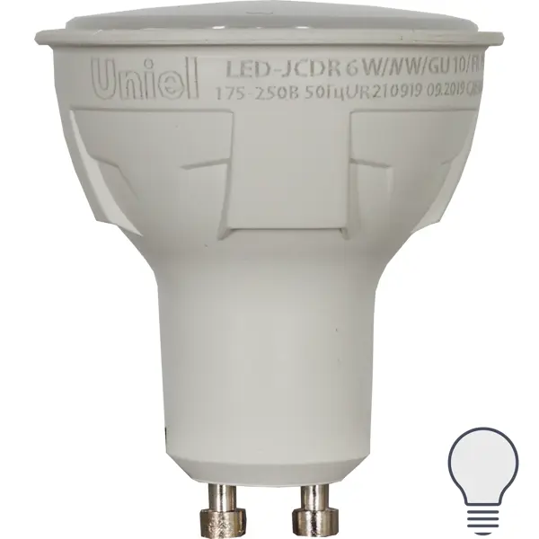 Лампа светодиодная Uniel GU10 220 В 6 Вт спот 500 лм белый свет панель светодиодная uniel univ60120 600x120 мм 72 вт 10300 лм 4000 к нейтральный белый свет