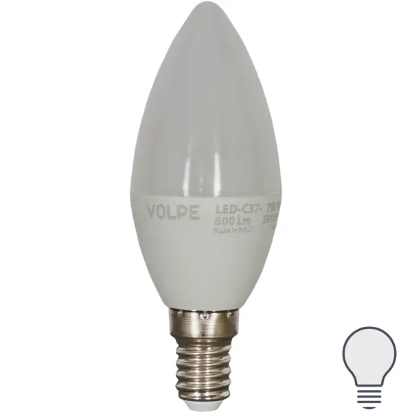 Лампа светодиодная Volpe Norma E14 220 В 7 Вт свеча 600 лм белый свет эра б0046991 лампочка светодиодная f led b35 9w 827 e14 е14 е14 9вт филамент свеча теплый белый свет