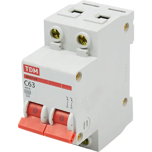 Автоматический выключатель TDM Electric ВА47-63 2P C63 А 4.5 кА SQ0218-0016 автоматический выключатель tdm electric ва47 29 1p c10 а 4 5 ка sq0206 0072