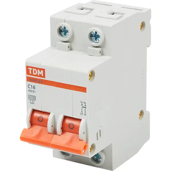 Автоматический выключатель TDM Electric ВА47-63 2P C16 А 4.5 кА SQ0218-0011 автоматический выключатель tdm electric ва47 63 3p c50 а 4 5 ка sq0218 0024