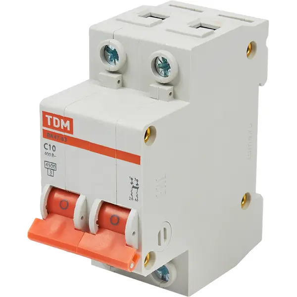 Автоматический выключатель TDM Electric ВА47-63 2P C10 А 4.5 кА SQ0218-0010 автоматический выключатель tdm electric ва47 29 2p c16 а 4 5 ка sq0206 0093