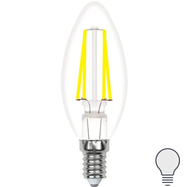 Лампа светодиодная Volpe E14 210-240 В 5.5 Вт свеча прозрачная 500 лм нейтральный белый свет ночник свеча в подсвечнике led от батареек белый 4х9 5х15 см