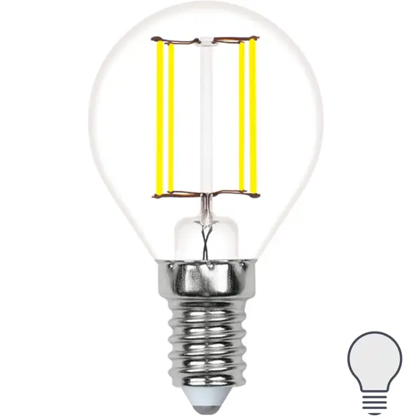 Лампа светодиодная Volpe E14 210-240 В 5.5 Вт шар малый прозрачная 500 лм нейтральный белый свет ваза трубка 147 h 50 см d 14 5 см толщина стекла 3 мм прозрачная 7 5 л