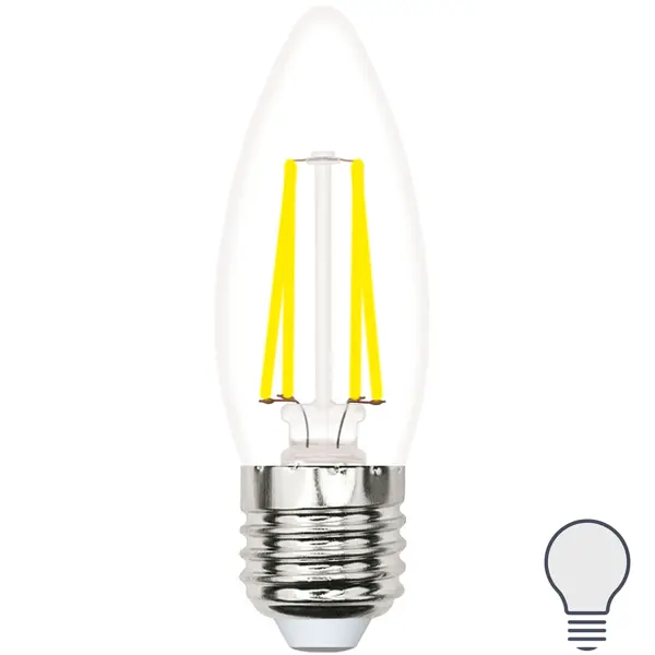Лампа светодиодная Volpe E27 210-240 В 5.5 Вт свеча прозрачная 500 лм нейтральный белый свет лампочка светодиодная ресанта ll r c37 7w 230 4k e14 свеча 7вт нейтр е14 76 1 7
