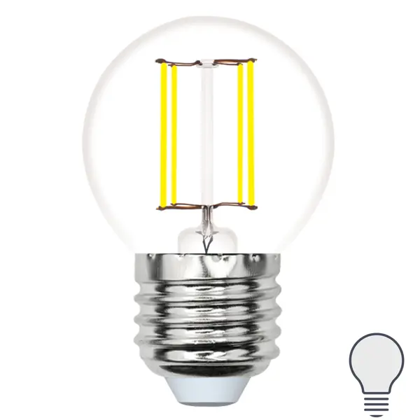 Лампа светодиодная Volpe E27 210-240 В 5.5 Вт шар малый прозрачная 500 лм нейтральный белый свет ваза трубка 147 h 50 см d 14 5 см толщина стекла 3 мм прозрачная 7 5 л