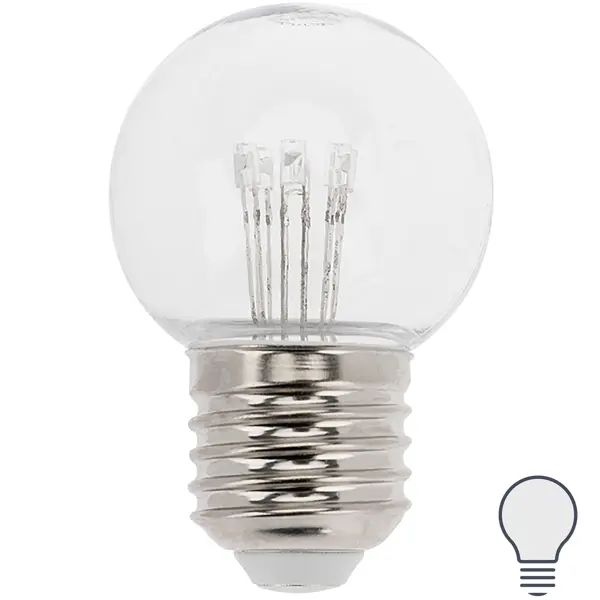 фото Лампа светодиодная e27 6 led шар прозрачный, нейтральный цвет белый без бренда