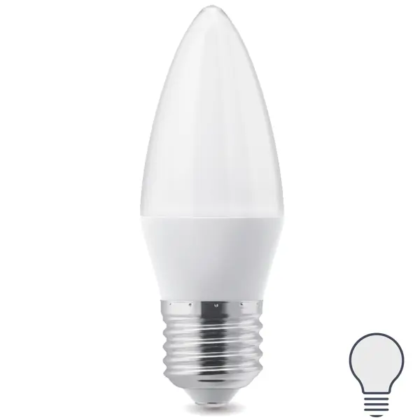 Лампа светодиодная E27 220-240 В 7 Вт свеча матовая 600 лм нейтральный белый свет свеча шар фигурный ø90 мм белый