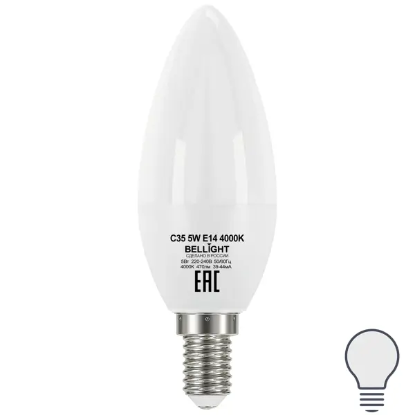 Лампа светодиодная Bellight Е14 свеча 5 Вт 470 Лм нейтральный белый свет ночник свеча в подсвечнике led от батареек белый 4х9 5х15 см