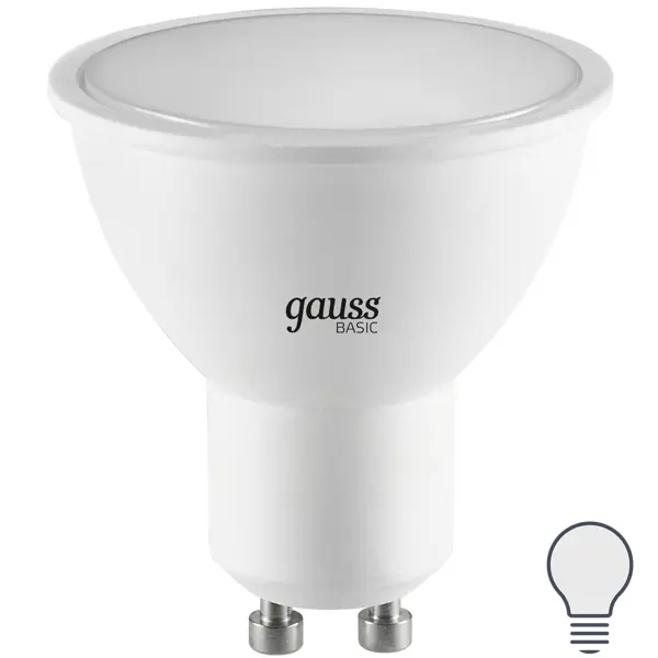 лампочка светодиодная gauss elementary gu5 3 mr16 11w 850lm 6500k led Лампа светодиодная Gauss MR16 GU10 170-240 В 6.5 Вт спот матовая 500 лм нейтральный белый свет