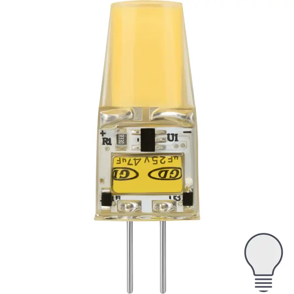 фото Лампа светодиодная gauss g4 12 в 2.5 вт капсула прозрачная 200 лм, нейтральный белый свет