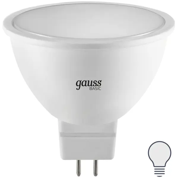 лампочка светодиодная gauss elementary gu5 3 mr16 11w 850lm 6500k led Лампа светодиодная Gauss MR16 GU5.3 170-240 В 8.5 Вт спот матовая 700 лм нейтральный белый свет
