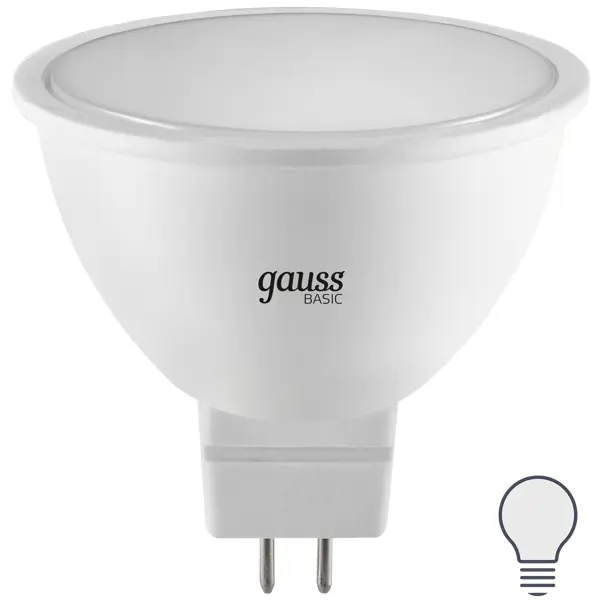 Лампа светодиодная Gauss MR16 GU5.3 170-240 В 6.5 Вт спот матовая 500 лм нейтральный белый свет лампочка gauss mr16 101505207
