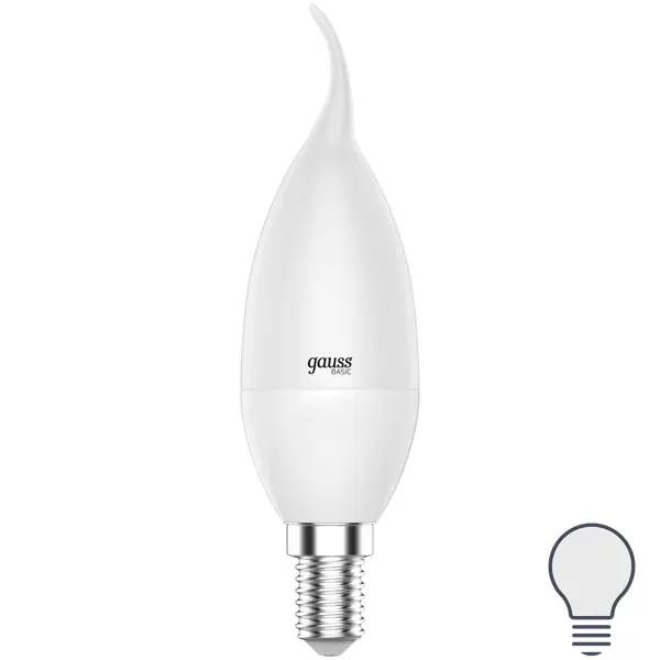 Лампа светодиодная Gauss E14 170-240 В 7.5 Вт свеча на ветру матовая 600 лм нейтральный белый свет лампа светодиодная e27 7 вт 55 вт свеча на ветру 3000 к мягкий теплый tdm electric народная