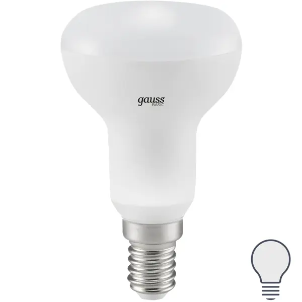 фото Лампа светодиодная gauss r50 e14 170-240 в 5.5 вт гриб матовая 420 лм нейтральный белый свет