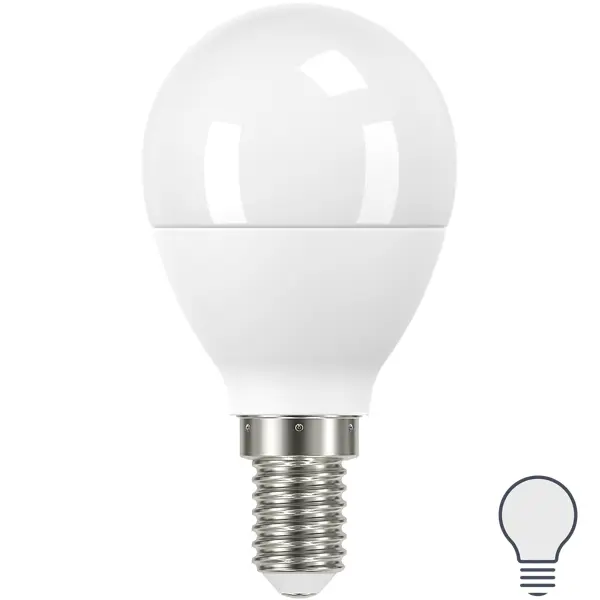 Лампа светодиодная Gauss E14 170-240 В 7.5 Вт шар малый матовая 600 лм, нейтральный белый свет лампочка gauss 105802209