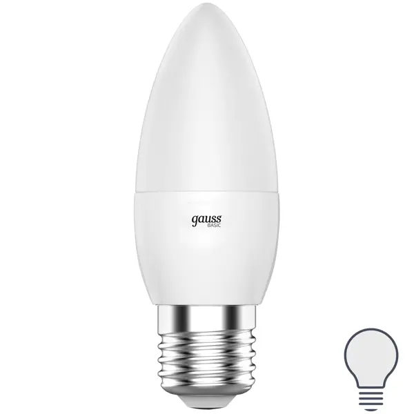 Лампа светодиодная Gauss E27 170-240 В 7.5 Вт свеча матовая 600 лм нейтральный белый свет ночник свеча в подсвечнике led от батареек белый 4х9 5х15 см