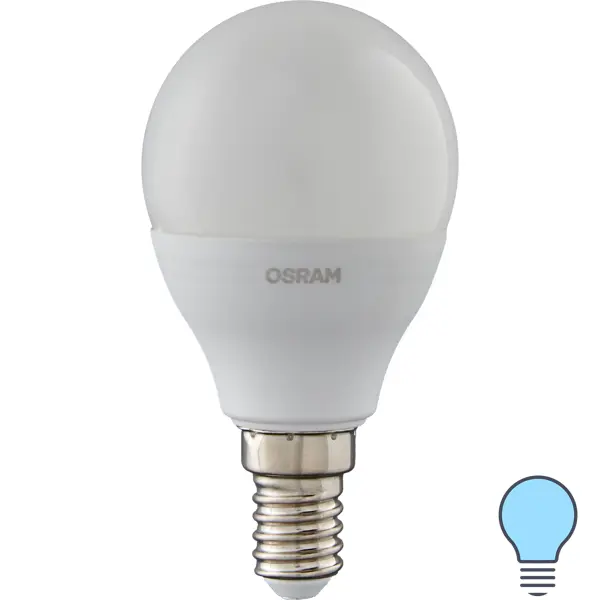 фото Лампа светодиодная osram antibacterial e14 220-240 в 7.5 вт шар малый 806 лм, холодный белый свет