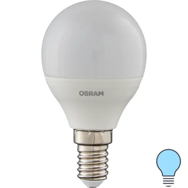 фото Лампа светодиодная osram antibacterial e14 220-240 в 5.5 вт шар малый 470 лм, холодный белый свет