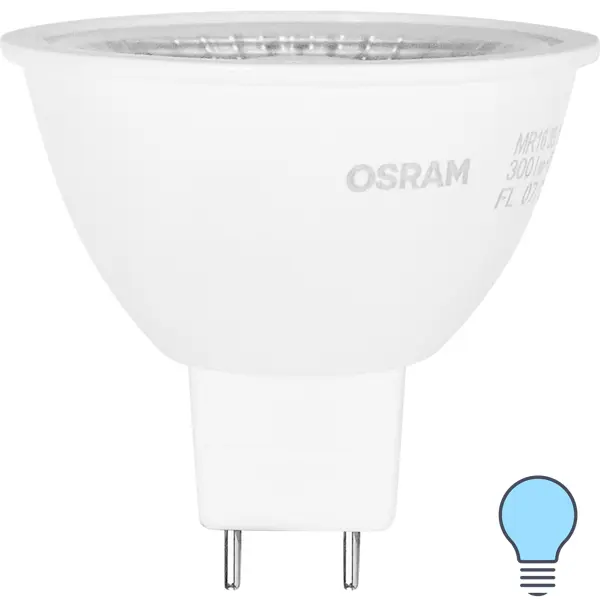 фото Лампа светодиодная osram gu5.3 220-240 в 6.5 вт спот матовая 520 лм, холодный белый свет