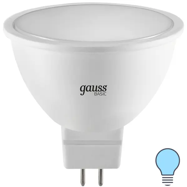 лампочка светодиодная gauss elementary gu5 3 mr16 11w 850lm 6500k led Лампа светодиодная Gauss MR16 GU5.3 170-240 В 6.5 Вт спот матовая 500 лм холодный белый свет