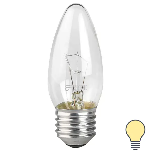Лампа накаливания E27 230 В 60 Вт свеча прозрачная 660 лм, тёплый белый свет