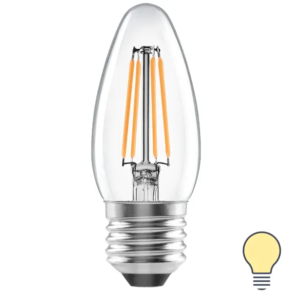 Лампа светодиодная Lexman E27 220-240 В 5 Вт свеча прозрачная 600 лм теплый белый свет лампочка светодиодная lexman свеча e14 470 лм теплый белый свет4 5 вт