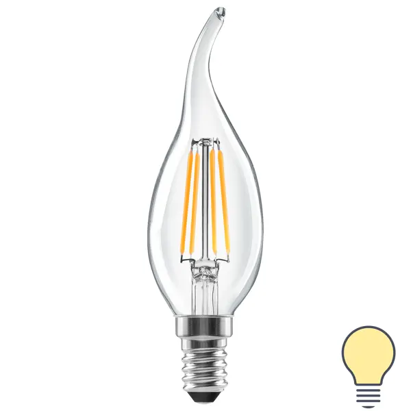 Лампа светодиодная Lexman E14 220-240 В 5 Вт свеча на ветру прозрачная 600 лм теплый белый свет лампочка светодиодная lexman свеча e14 750 лм нейтральный белый свет 7 вт