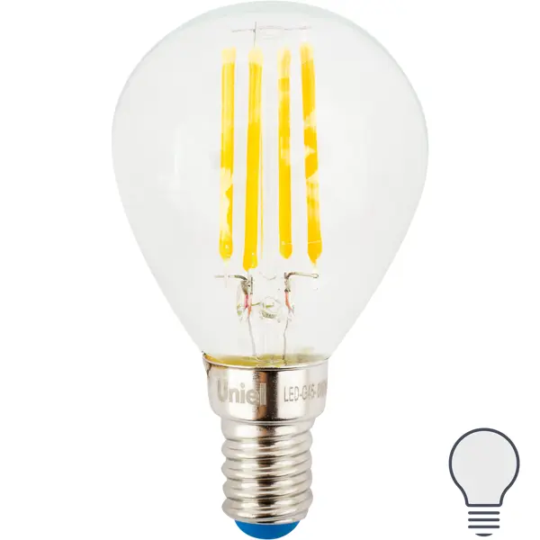 Лампа светодиодная Uniel шар E14 6 Вт 500 Лм, свет холодный патрон uniel