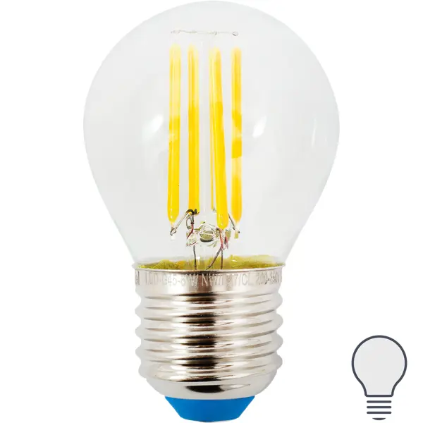 Лампа светодиодная Uniel E27 220 В 6 Вт шар 500 лм, холодный свет декоративный патрон uniel